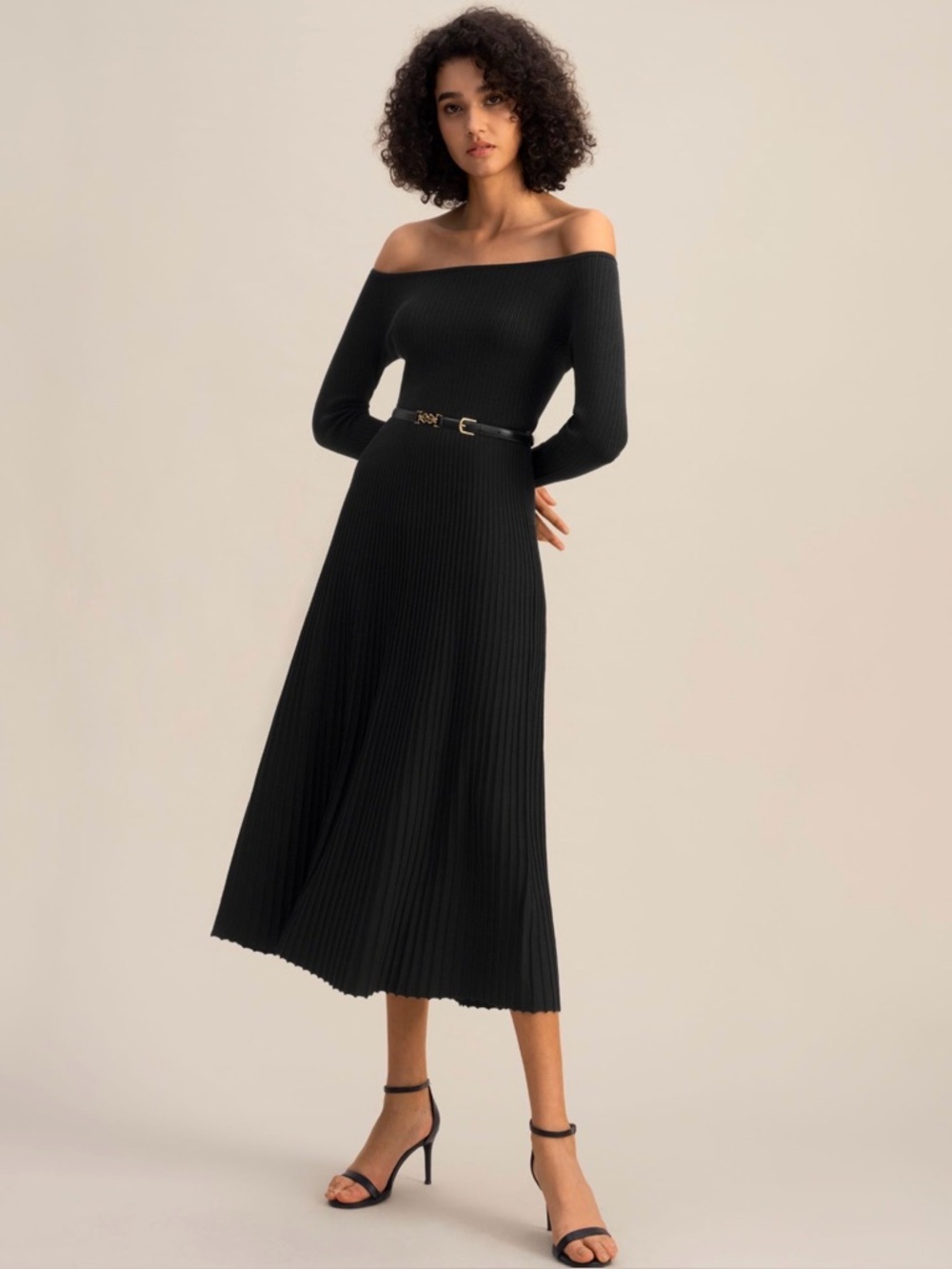 Lilysilk women’s large Vivi knit dress off shoulder pleated silk blend midi